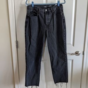 Old Navy Extra High Rise Sky Hi Straight Button Fly Jeans Black Raw Hem Size 14
